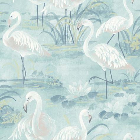 A true statement piece for any room, this flamingo wallpaper bursts with color. It's fun and the whimsical pattern will make walls pop with its hand-painted design. Blend Wallpaper, Aqua Color Palette, Wallpaper Boulevard, Flamingo Color, Flamingo Wallpaper, Aqua Wallpaper, Animal Print Wallpaper, W Wallpaper, Tropical Wallpaper