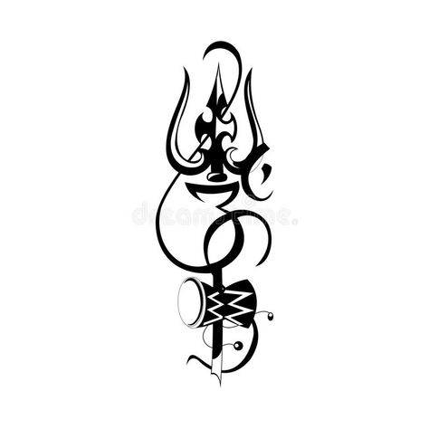 Illustration about Modern OM tattoo design, black and white, abstract. Illustration of mantra, coloring, abstract - 105135813 Shiv Trishul Tattoo Design, Trishool Tattoo Designs, Mahadev Tattoo Designs For Men Arm, Om Trishul Tattoo Design, Om Tattoo Design Men, Shivji Tattoo Design, Om Tatoos Design, Sivan Tattoo Designs, Trishul Tattoo Designs Men