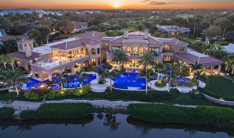 Florida Mansion, A Mansion, Mega Mansions, Resort Style Pool, Jupiter Fl, Waterfront Property, Mansions Luxury, Luxury Homes Dream Houses, Waterfront Homes