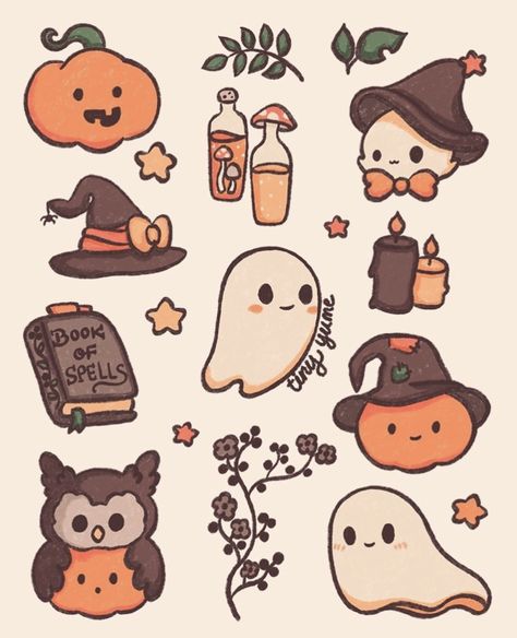 Cute Halloween Drawings, Autumn Doodles, Helloween Wallpaper, Tapeta Harry Potter, Ghost Drawing, Fall Drawings, Halloween Wallpaper Cute, Cute Easy Doodles, Halloween Illustration