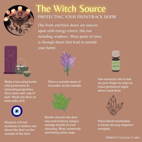 Here are some very helpful ideas to properly protect your front or back door. House Protection Spell Front Doors, Front Door Wash Witchcraft, Door Opener Spell, Crystals For Front Door, Witch Home Protection, Witchy Door, Fairy Plants, Witchy Spells, Witch Door