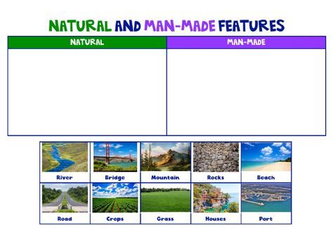 Natural and man-made features - Interactive worksheet Natural And Man Made Things Worksheet, Recycling Lesson Plans, Natural Resources Activities, Earth Worksheet, Recycling Lessons, Worksheet For Class 2, Man Made Environment, Human Features, Branches Of Science