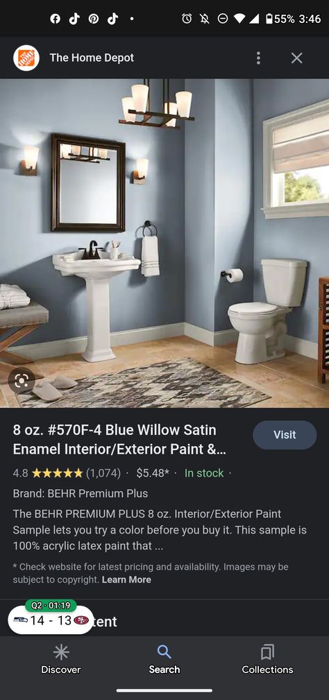 Blue Willow Paint Color, Blue Willow Behr Paint, Blue Willow Bathroom, Behr Blue Willow, Behr Blue, Behr Premium Plus, Behr Paint, Paint Samples, Blue Willow