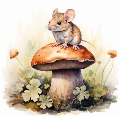 September Hello, Maus Illustration, Images Noêl Vintages, Mouse Paint, Woodland Animal Art, Mouse Illustration, Mouse Drawing, Hello September, Mushroom Art