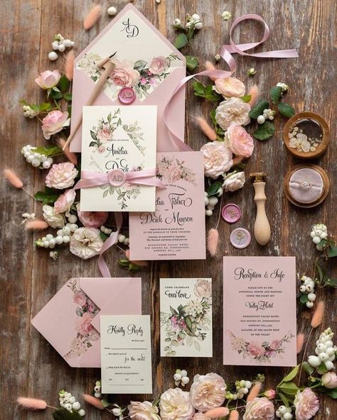 Blush Pink Wedding Invitations, Floral Wedding Stationery, Geometric Wedding Invitation, Blush Pink Wedding, Rose Wedding Invitations, Dusty Rose Wedding, Wedding Invitations Romantic, Handmade Wedding Invitations, Pink Wedding Invitations