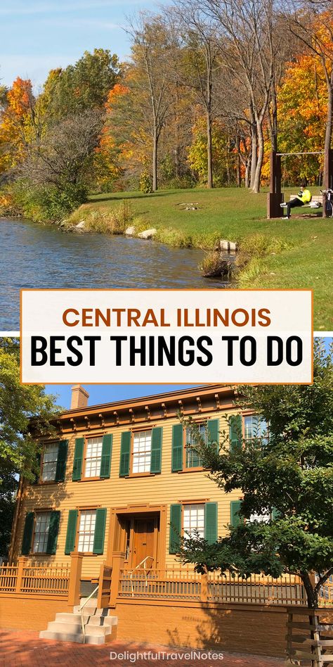 a collage of activities and attractions in Central Illinois Day Trip Ideas Illinois, Things To Do In Illinois Not Chicago, Things To Do In Illinois, Casey Illinois, Travel Illinois, Illinois State Parks, Ottawa Illinois, Danville Illinois, Affordable Family Vacations