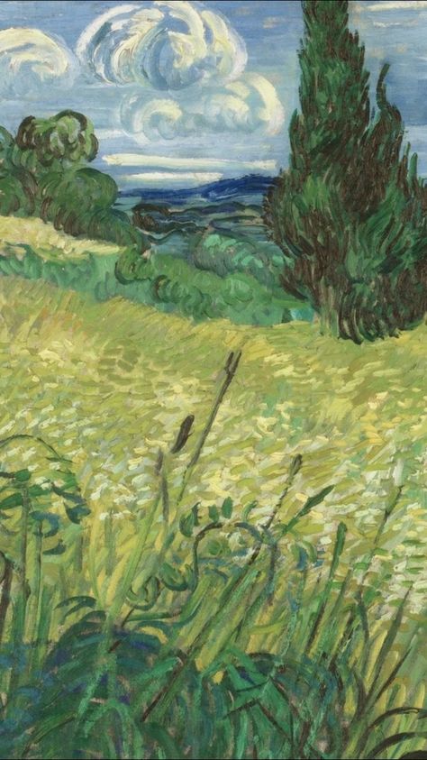 Wallpaper Van Gogh, Van Gogh Green, Wallpapers Paintings, Van Gogh Aesthetic, Field Of Wheat, Van Gogh Wallpaper, Painting Composition, Famous Artists Paintings, Painting Green