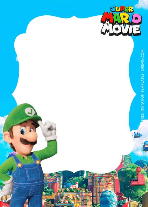 Luigi Birthday Invitations, Super Mario Castle, Mario Castle, Castle Birthday Invitation, Luigi Party, Movie Invitation, Castle Birthday, Mario Y Luigi, Birthday Pics