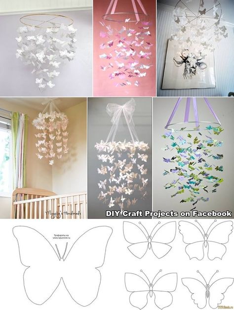 DIY butterflies chandelier Diy Papillon, Butterfly Chandeliers, Diy Paper Butterfly, Paper Chandelier, Baby Mobil, Butterfly Mobile, Diy Bebe, Origami Butterfly, Diy Butterfly