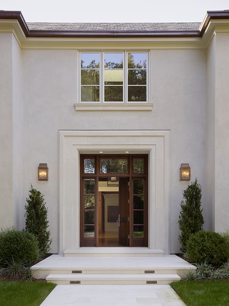 Cast Stone Front Door Surround, French Modern Home, Brick Patterns Patio, Garden Tiles, التصميم الخارجي للمنزل, Front Entrance, Brick Patterns, Front Entrances, Entry Door