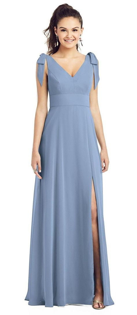 Discover short and long dusty blue bridesmaid dresses. Whether you're looking for bridesmaids dresses made from tulle, chiffon or satin, you'll find shades of dark and light dusty blue bridesmaids dress colors perfect for a Winter, Summer, Spring or Fall wedding. Pair with groomsmen in navy suits for an enchanting blue wedding theme. Dusty Blue Bridesmaid Dresses Long, Dusty Blue Bridesmaid, Navy Suits, Dusty Blue Bridesmaid Dresses, Blue Bridesmaid Dress, Dress Colors, Trumpet Dress, Blue Themed Wedding, Bridesmaid Dress Colors