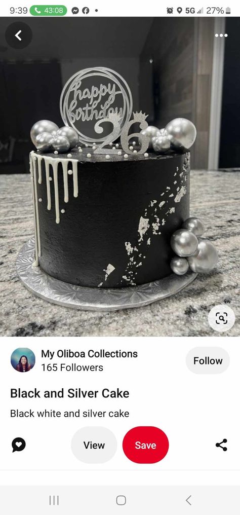 Birthday Cake Black And Silver, Black And Silver Birthday Cake, Silver Drip Cake, Black And Silver Birthday, Silver Birthday Cake, Diy Valentines Gifts For Him, Black Cake, Silver Cake, Silver Birthday