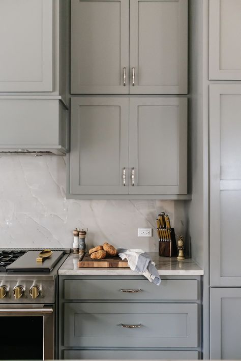 Mixing Polished Nickel And Brass In Kitchen, Polished Nickel And Brass Kitchen, Brushed Pewter Cabinet Hardware On White Cabinets, Chrome Hardware Bathroom, Hampton Pewter Cabinets, Kitchen Cabinet Hardware Polished Chrome, Taupe Kitchen Cabinets, Taupe Kitchen, Polished Nickel Faucet