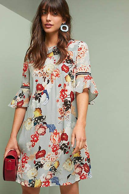 Vineet Bahl Fleur Tunic Dress #ad #AnthroFave #AnthroRegistry Anthropologie #Anthropologie #musthave #styleinspiration  #ootd #newarrivals #outfitideas #wishlist #bohostyle #bohooutfit #bohemian Blue Floral Mini Dress, Cotton Short Dresses, Beautiful Casual Dresses, Pleated Mini Dress, Rayon Dress, Knit Midi Dress, Lace Maxi Dress, Anthropologie Dress, Floral Mini Dress