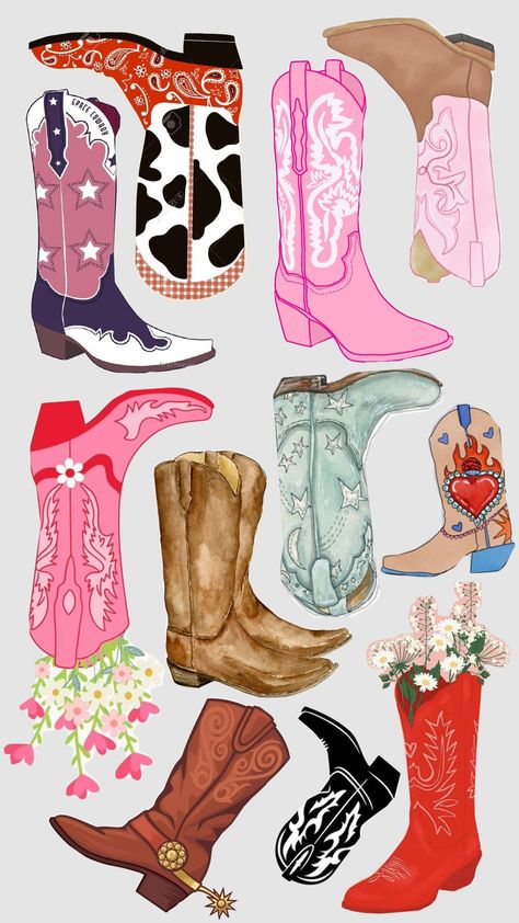 Boots Wallpaper, Horse Collage, Cowboy Boots Aesthetic, Country Stickers, College Canvas, Western Wallpaper Iphone, Cowboy Aesthetic, Love Pink Wallpaper, Collage Drawing