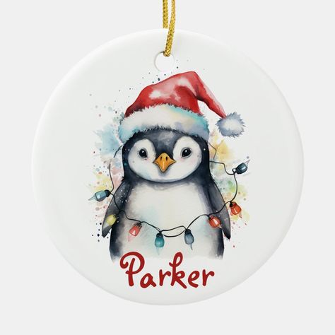 Painted Pottery, Cute Penguin, Santa Hats, Wood Slice Ornament, Cute Penguins, Pottery Ideas, Wood Slices, Pottery Painting, Christmas Santa