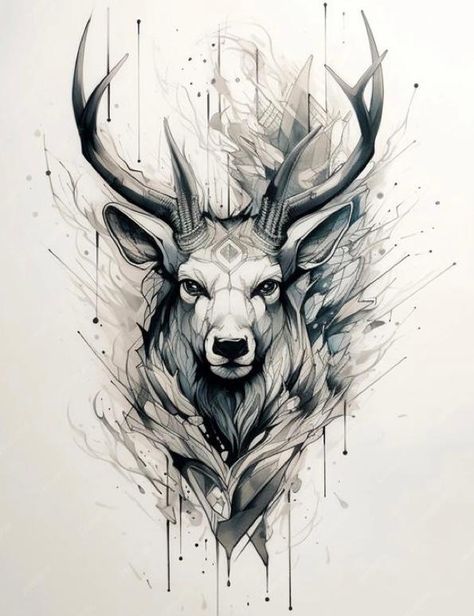 Deer Calf Tattoo, Stag Tattoo Design, Sketches Animals, Buck Tattoo, Polka Tattoo Designs, Sketch Plan, Image Tattoo, Deer Head Tattoo, Elk Tattoo