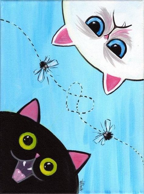 Two Funny Cats, Friend Painting Ideas, Acrylic Painting Step By Step, Art Sherpa, The Art Sherpa, Painting Step By Step, Friend Painting, Easy Acrylic Painting, Funny Paintings