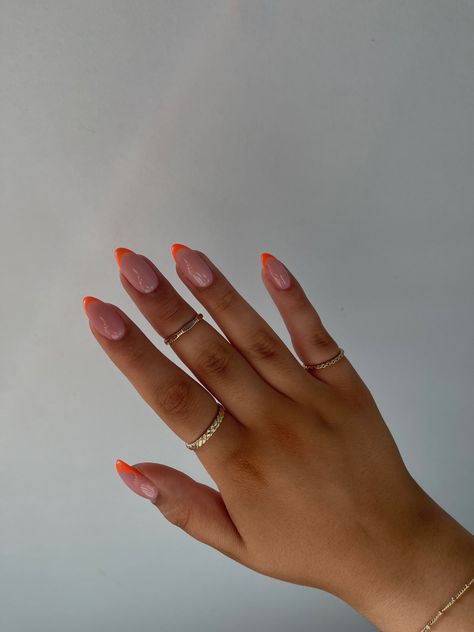 Oval Orange French Tip Nails, Orange Oval Nails, Summer Orange Nails, Kylie Nails, Summer Orange, French Tip Nail Designs, Minimalist Nail Art, Nails Tumblr, Oval Nails