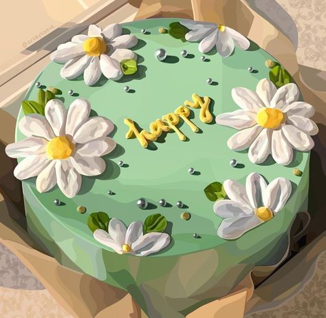 Daisy Cake Design, Cake Design Flowers, Elite Drawing, Daisy Flower Cake, Cake Daisy, Green Birthday Cake, 17 Cake, Flowers Sage Green, Cake Pinterest