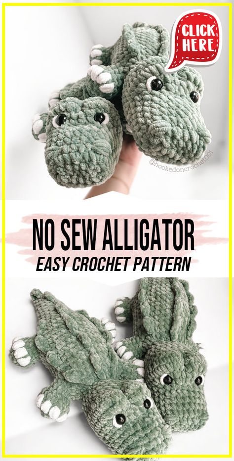 crochet No Sew Alligator easy pattern  - Easy Crochet No Sew Alligator Pattern for Beginners. Click to Get the Pattern #Alligator  #crochet #crochetpattern   via @shareapattern.com Free Alligator Crochet Pattern, Frog Coin Purse Crochet Pattern, Alligator Crafts For Preschool, Crochet Gator Pattern Free, Quick Crochet Stuffies, Crochet Alligator Amigurumi Free Pattern, Crochet Trout Pattern Free, Crochet Pangolin, Crochet Ideas With Green Yarn