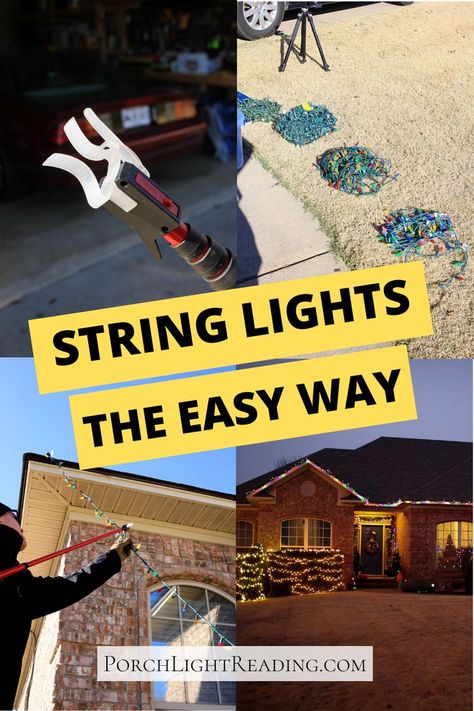 The telescope pole system we used to hang lights along the roofline. Works with gutters, shingles and eaves. No ladder needed. #outdoorchristmaslights #outdoorchristmasdecor Outdoor Christmas Hanging Lights, How To Hang Lights On House, How To Put Christmas Lights On House, How To Hang Outdoor Christmas Lights, How To Hang Christmas Lights Outside, Easy Outdoor Christmas Decor, Hanging Outdoor Christmas Lights, Roof Christmas Lights, Diy Rope Lights