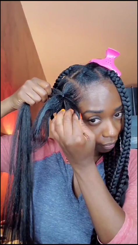 Ways To Style Big Knotless Box Braids, Jumbo Box Braids On Natural Hair, 4 Large Knotless Box Braids, Box Braids With Elastic Bands, Easy Knotless Braids Hairstyles, Diy Easy Braids On Yourself, Easy Way To Do Knotless Braids, Knotless Box Braids With Natural Hair, Jumbo Part Box Braids