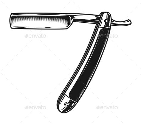 Vintage Barber Metal Razor Template #Barber, #Vintage, #Metal, #Template Barber Knife Tattoo, Barber Shears Tattoo, Razor Tattoo Design, Cut Throat Razor Tattoo, Razor Tattoo Old School, Straight Razor Drawing, Straight Razor Tattoo Design, Barber Tattoo Ideas, Straight Razor Tattoo