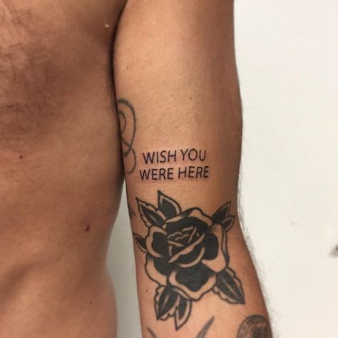 Mac Miller Rose Tattoo, Joji Flower Tattoo, I Wish You Were Here Tattoo, Wish You Were Here Tattoo, Don’t Trip Tattoo Mac Miller, Trainspotting Tattoo Ideas, Pink + White Frank Ocean Tattoo, Wish Tattoo, Mens Arrow Tattoo