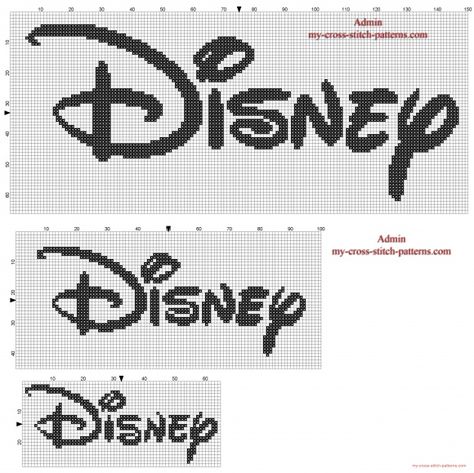 Disney logo cross stitch patterns 150 100 and 65 stitches width (click to view) Disney Character Cross Stitch Patterns, Cross Stitch Mickey Mouse Pattern, Disney Letter Cross Stitch, Disney Alphabet Letters Cross Stitch, Disney Cross Stitch Patterns Creamagic.com, Tema Disney, Disney Logo, Disney Cross Stitch Patterns, Cross Stitch Fonts