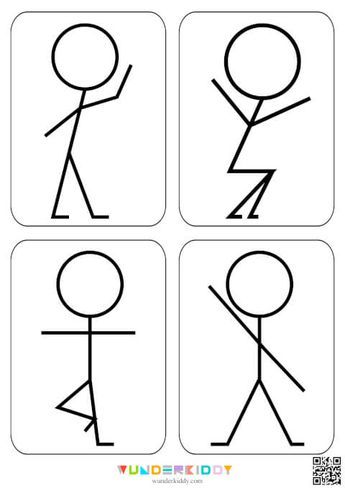 Exercise Cards For Kids, Kids Yoga Poses Printable Free, Kids Yoga Poses Printable, Yoga Stick Figures, Stick Figure Memes Hilarious, Preschool Activity Sheets, Game Stick, Stick Drawings, Visual Perception Activities