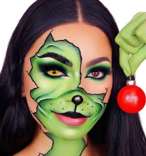 Reindeer Makeup, Half Face Makeup, Xmas Makeup, Christmas Eye Makeup, Prosthetic Makeup, Christmas Makeup Look, Holiday Makeup Looks, Halloween Makeup Pretty, Halloween Eye Makeup