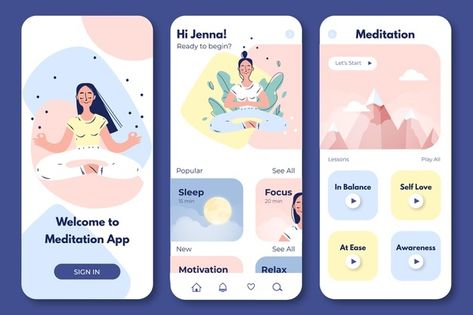 App Design Trends, Ux Design Portfolio, Ux Design Mobile, Yoga App, App Design Layout, Meditation App, Wellness Apps, Desain Ui, Android Design