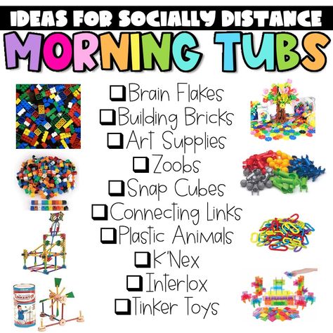 Socially Distance Morning Tubs Kindergarten Morning Tubes, Morning Sensory Bins, Morning Tubs Preschool Free, Soft Start Kindergarten, Morning Tubs Second Grade, Pre K Morning Tubs, Morning Bins First Grade, Morning Bins Kindergarten, Morning Tubs First Grade