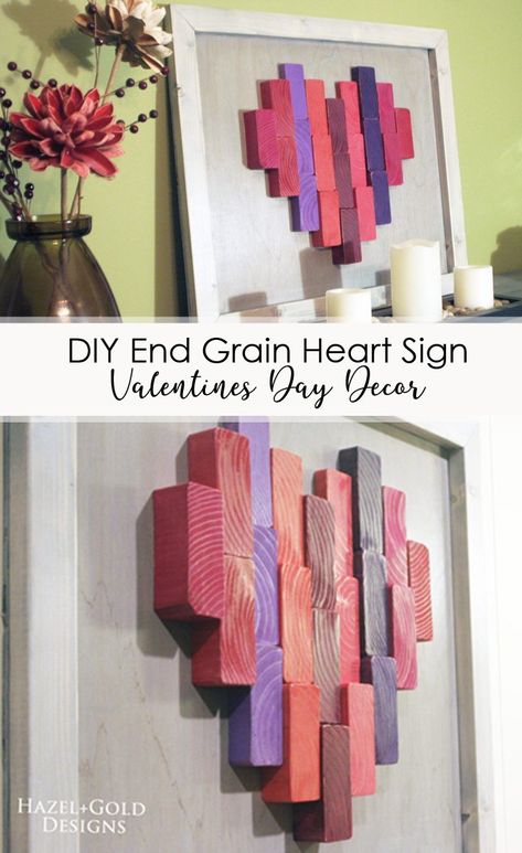 Check out how I turned a 2x4 into some gorgeous end grain wooden artwork for Valentines Day Decor. #woodworking #woodenart #woodensign #valentinesdaydecor #valentinesart #woodprojects Wood Valentines Ideas, Jenga Valentines Day Crafts, Diy Valentines Wood Crafts, Valentine's Wood Crafts, Valentine’s Day Wooden Decor, Wood Projects For Valentines Day, Valentine Wood Decor, Wooden Valentines Day Crafts, Valentine's Day Wood Crafts