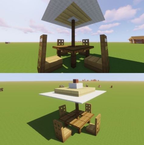 Minecraft Umbrella Table, Minecraft Table And Chairs, Minecraft Picnic Table, Minecraft Pool Table, Minecraft Pool, Minecraft Modern City, Ideas De Piscina, Outside Table, Minecraft Shops