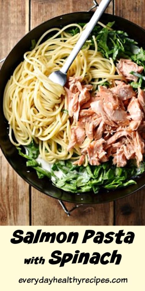 Leftover Salmon Recipes, Easy Salmon Dinner, Creamy Salmon Pasta, Salmon Pasta Recipes, Quick Salmon, Canned Salmon Recipes, Processor Recipes, Pasta With Spinach, Leftover Salmon