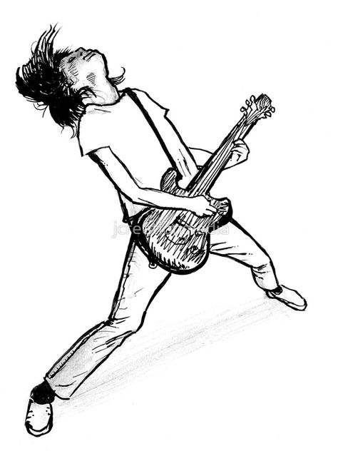 Person Playing Guitar Sketch, Person Holding Guitar Drawing Reference, Rock Guitar Drawing, Guy Playing Guitar Drawing, Gutair Drawing, Rock Star Drawing, Guitar Player Drawing, Playing Guitar Sketch, Electric Guitar Sketch