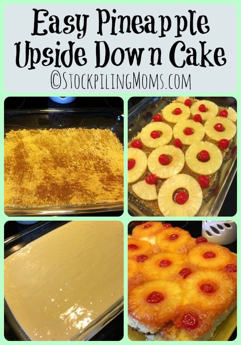 Easy Pineapple Upside Down Cake recipe is delicious and I will be making it for Easter dessert! Yellow Box Cake Mix Recipes Pineapple Upside Down, Pinapple Cake Upside Down Cake, Pineapple Upside Down Cake With Box Cake, Easy Pineapple Upside Down Cake, Pineapple Upside Down Cake Recipe, Upside Down Cake Recipe, Cake Easy, Pineapple Upside, Pineapple Upside Down Cake