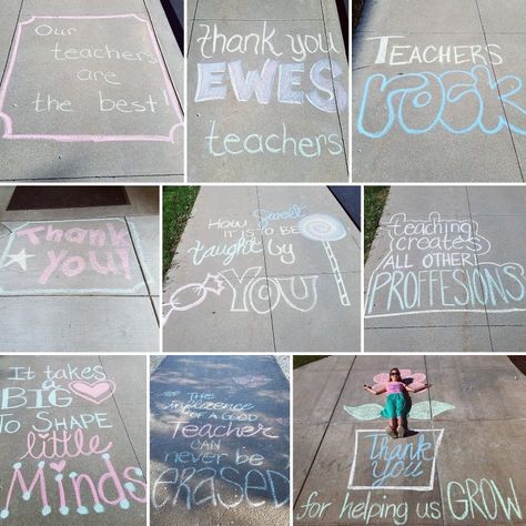 Teacher appreciation chalk designs! Chalk Messages Sidewalk School, Teacher Appreciation Chalk The Walk, Teacher Appreciation Chalk Sidewalk, Chalk Art Teacher Appreciation, Teacher Chalk Art, Teacher Appreciation Sidewalk Chalk Art, Chalk The Walk For Teachers, Teacher Appreciation Chalk Art, Chalk The Walk Ideas Back To School