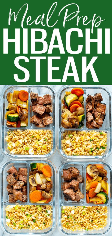 Hibachi Lunch Meal Prep, Flat Top Meal Prep, Steak Bowls Healthy Meal Prep, Steak Prep Meals, Lazy Girl Hibachi Bowls, High Protein Hibachi, Steak Tips Meal Prep, Sirloin Steak Meal Prep, Lunch Meal Prep For The Week Steak