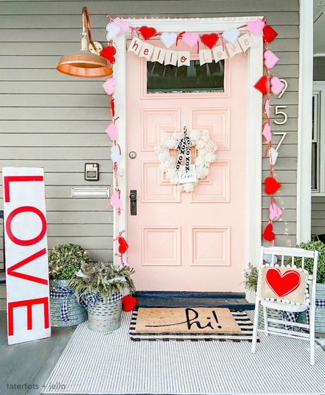 Valentine Porch, Heart Wreath Form, Pom Wreath, Valentine's Day Decorations, Felt Pillow, Heart Shaped Wreaths, Pom Pom Wreath, Yarn Wreath, Valentines Decorations