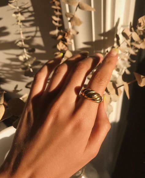 🥐 ✨ Signet Ring Vintage, Pinkie Ring, Croissant Ring, Drawing Refrences, Emerald Band, Chic Rings, Plain Rings, Instagram Famous, Gold Aesthetic