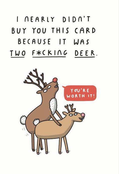 Dirty Christmas Cards, White Christmas Card, Funny Xmas Cards, British Christmas, You're Worth It, Funny Postcards, Christmas Jokes, Deer Design, Funny Xmas