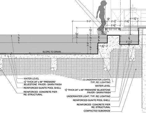 Concrete Swimming Pool Construction Details | pool detail drawing Swimming Pool Details Section, Pool Section Detail, Swimming Pool Section, Swimming Pool Details, Pool Section, Swimming Pool Drawing, Pool Detail, Swimming Pool Plan, Pool Drawing