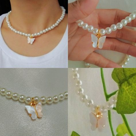 Minimalist Accessories Jewellery, Diy Wire Jewelry Rings, Hand Jewelry Rings, قلادات متدلية, Aesthetic Necklace, White Beaded Necklace, Diy Jewelry Rings, Necklace Butterfly, Pretty Jewelry Necklaces