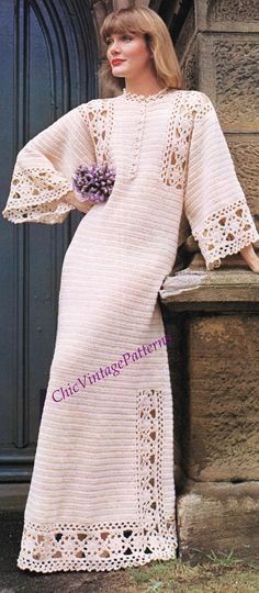 7bb060764a818184ebb1cc0d43d382aadesc40765760ri Retro Dress Pattern, Crochet Wedding Dress Pattern, Crochet Long Dresses, Crocheted Dresses, Weaving Knitting, Crochet Bodycon Dresses, Dinner Gown, Long Dress Patterns, Crochet Wedding Dresses