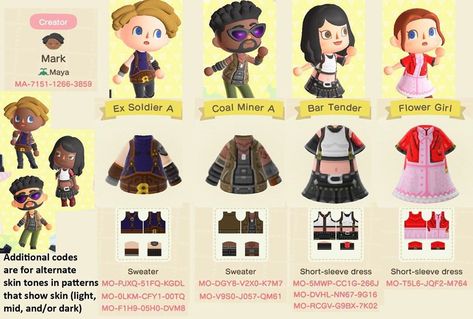 Acnh Final Fantasy Designs, Avatar Animals, Code Clothes, Ac New Leaf, Leaf Animals, Dresses By Pattern, Animal Crossing Qr Codes Clothes, Qr Codes Animal Crossing, Clothes Pin Crafts