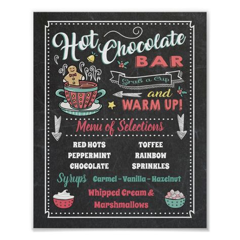 Birthday Hot Chocolate Bar, Hot Drink Station, Hot Chocolate Bar Party, Rs Activity Ideas, Christmas Pancakes, Hot Chocolate Sign, Coco Bar, Chalk Signs, Pancakes And Pajamas