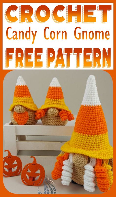 Candy Corn Gnome Candy Corn Gnome Crochet, Crochet Candy Corn Pattern Free, Candy Corn Gnome, Crocheted Gnomes, Crochet Gnomes Pattern Free, Wool Toys, Crochet Gnomes, Gnome Amigurumi, Gnome Crafts